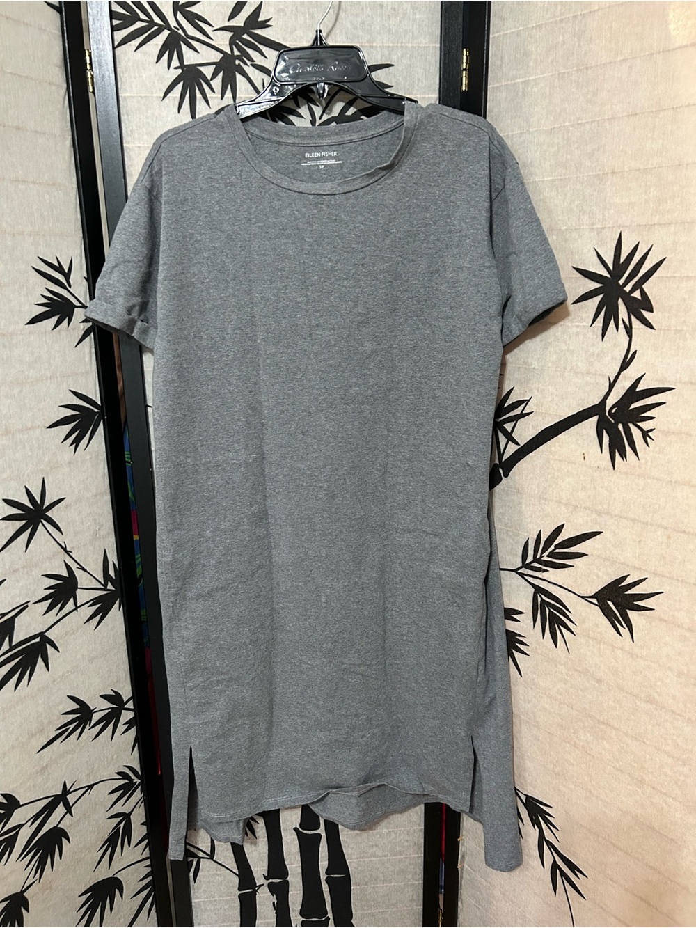 Eileen Fisher T-Shirt Dress Womens Small Grey Organic Cotton Midi Short Sleeve